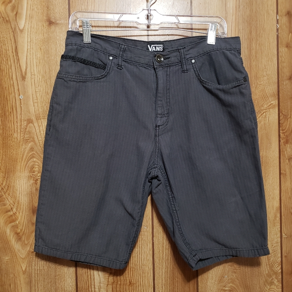 Vans Mens Chino Shorts Skate Flat Front 100% Cotton Striped Gray Sz 30